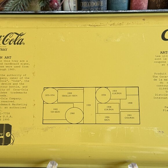 1995 Black Metal Coca Cola Tray Featuring a Collage of Vintage Advertisements - Picture 8 of 13